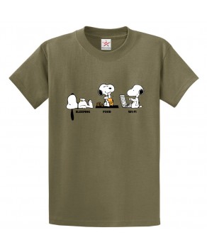 Sleeping Food Wi-Fi Snoopy Classic Unisex Kids and Adults T-Shirt